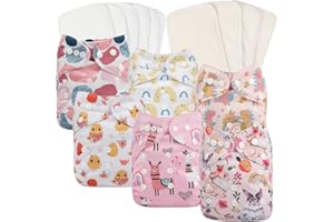 Babygoal Baby Cloth Diapers, One Size Reusable Washable Pocket Nappy 6pcs Diapers+6pcs Microfiber Inserts+4pcs 4-Layer Rayon 