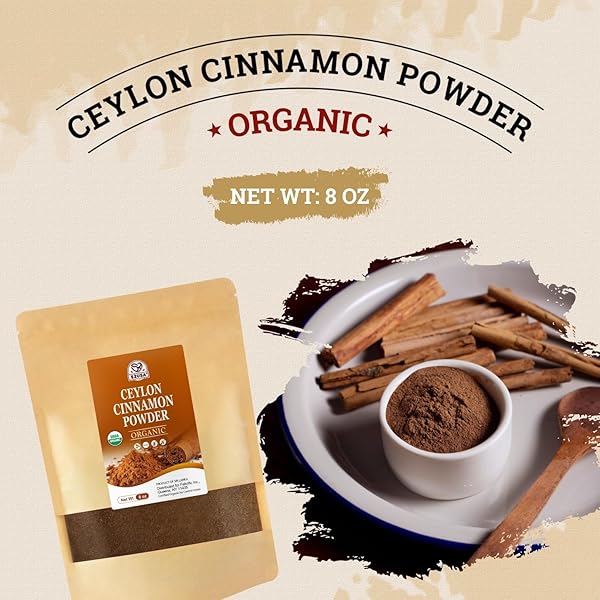 52USA ORGANIC CEYLON CINNAMON POWDER, 8OZ RESEALABLE BAG | TRUE CINNAMON FROM SRI LANKA, NON-GMO, GLUTEN-FREE, FRESHLY GROUND FOR BAKING, COOKING & BEVERAGES