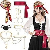 Hysagtek Pirate Costume Accessories Women - 10 Pcs Captain Pirate Head Scarf Hair Jewelry Sash Belt Necklace Bracelets Eye Patch Earrings Dress Accessories for Cosplay Party Dress-Up Parties Carnival