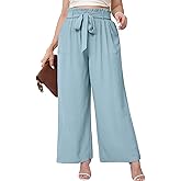AusLook Women's Plus Size Wide Leg Lounge Pants with Pockets High Waisted Palazzo Adjustable Tie Knot Flowy Trousers