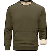 STICKON Mens Warm Sherpa Lined Sweatshirts Fleece Crewneck Sweater Winter Thermal Pullover with Kangaroo Pocket