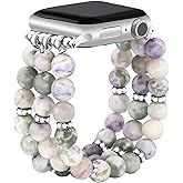 JR.DM Natural Stone Beaded-Bands Women Compatible with Apple Watch Series 11 10 9 8 7 6 5 4 SE 3 2 1 Fashion Stretch Handmade Bracelet Fancy Boho Elastic Strap for iWatch 38/40/41/42mm(S10/11) Gift