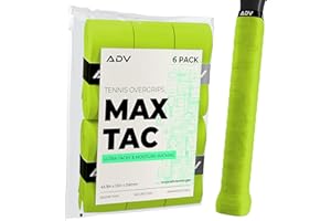 ADV TENNIS ADV MaxTac Tacky Tennis Overgrip - 6 Pack Extremely Sticky Non-Slip Tennis Grips Overgrip - Razor-Thin & Easy to Use Pro Tennis Racquet Grip Tape (6-Pack Volt)