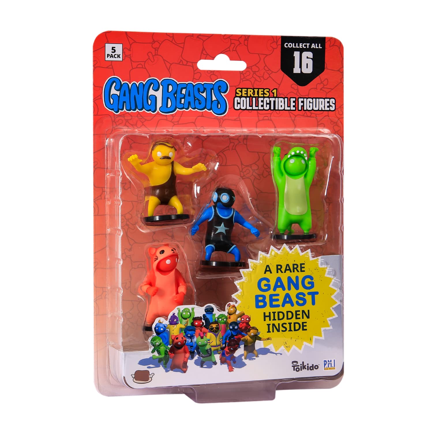 Toikido Gang Beasts Action Figure 2.5 Inch Collectable Toys for Boys & Girls - 5 Pack Including 1 Hidden Rare Character - Official Gang Beasts From Edition 3