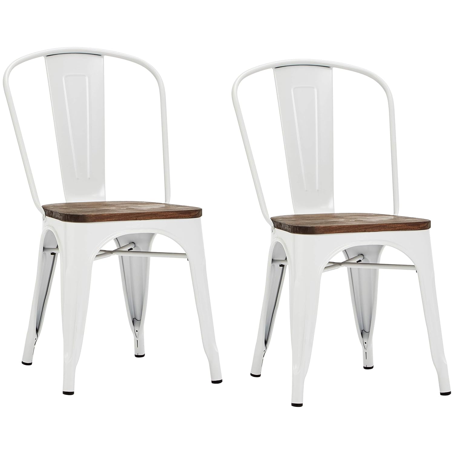 Pioneer Square Beja Metal Dining Chair with Wood Seat, Set of 2, Coconut White