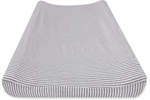Burt's Bees Baby - Bee Essentials Stripe Changing Pad Cover, 100% Organic for Standard 16” x 32” Changing Pad (Heather Grey)