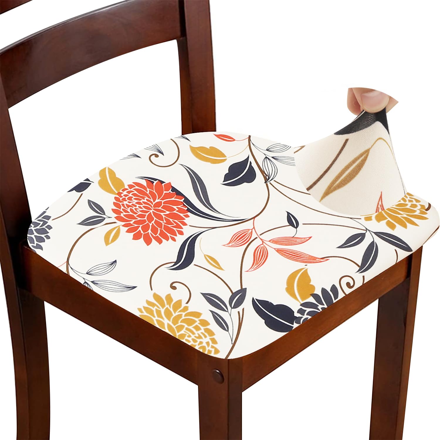 ZHILING Stretch Chair Seat Covers for Dining Room Set of 6, Elastic Dining Chair Seat Protector Cover Removable Washable Chair Slipcovers with Ties