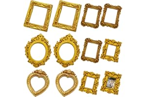 10pcs Mini Picture Frames Resin Golden Vintage Photo Frames Small Gold Picture Frame for Dollhouse Decor DIY Craft Projects P