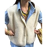 colarat Women's Sherpa Fleece Vest Sleeveless Button Down Fuzzy Faux Shearling Jackets Gilet Outwear with Pockets