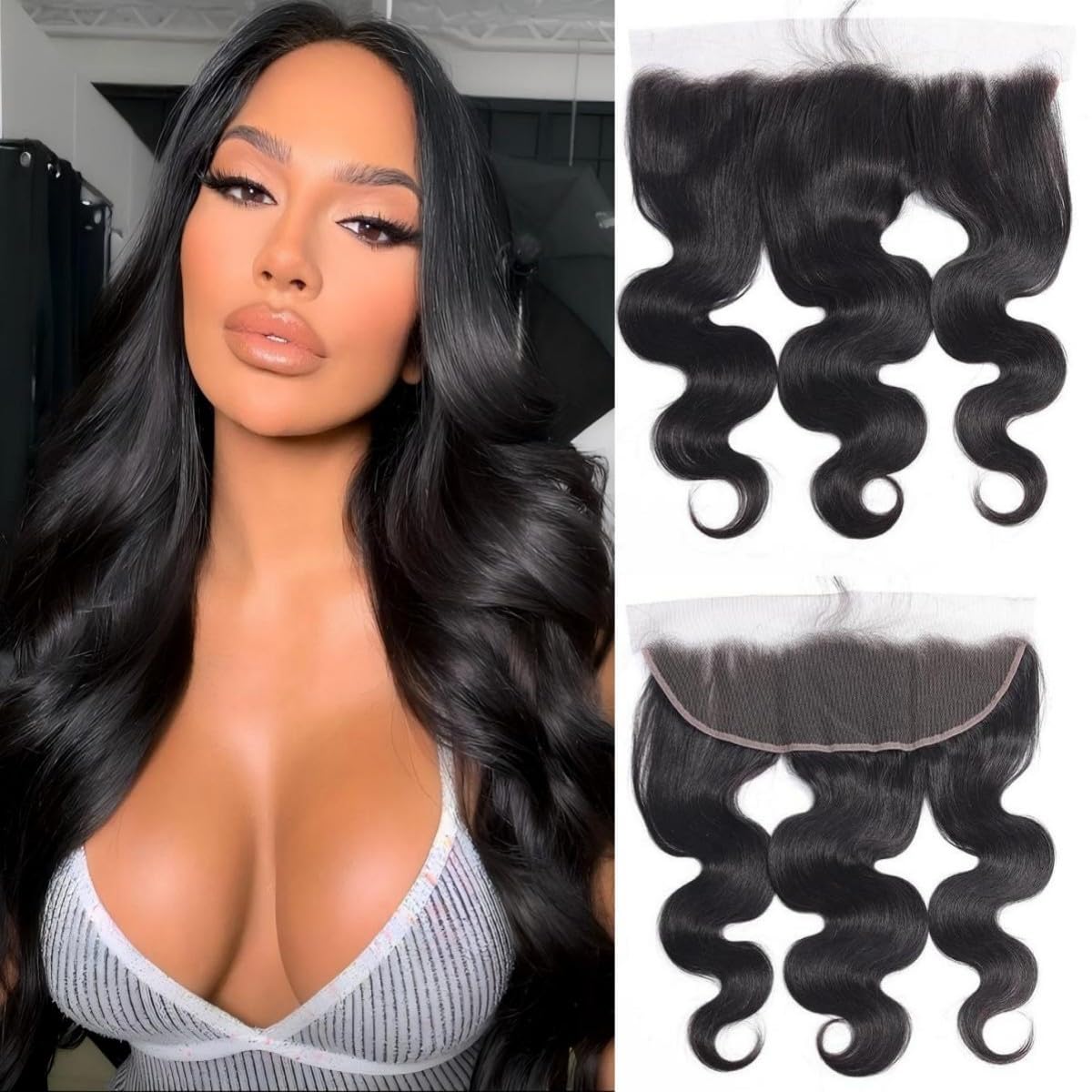 Sexycat Body Wave 13x4 Lace Frontal Human Hair 10 Inch Natural Hairline Ear to Ear Lace Frontal Pre Plucked with Baby Hair Natural Color — image 1