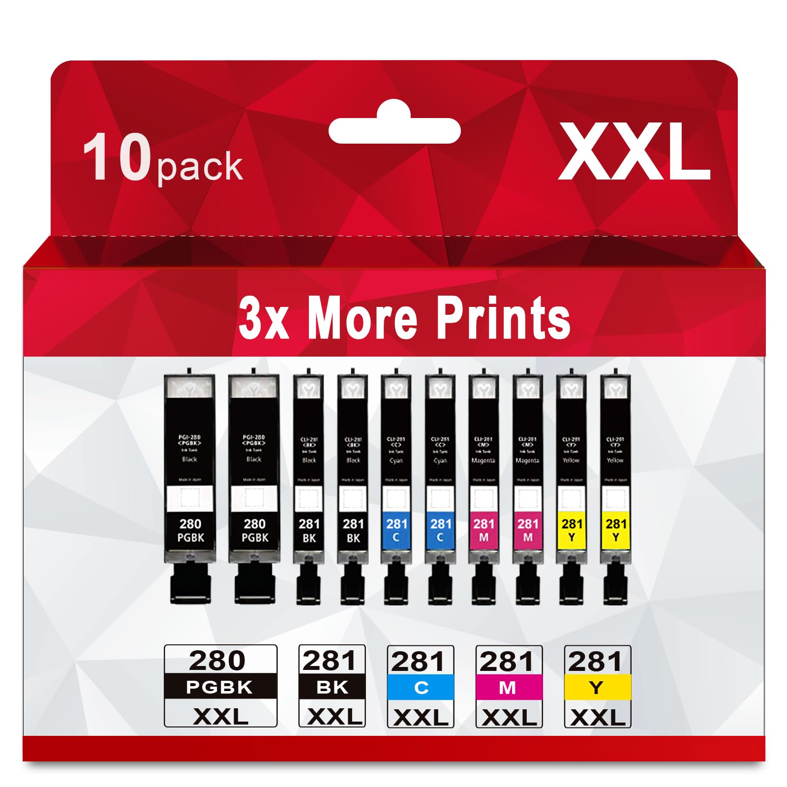 Compatible 280XL 281XL Ink Cartridge Replacement for PGI-280 CLI-281 XL 280xxl 281xxl Value 10 Pack for TR8620a TR8520 TR8620 TR8600 TR7520 TS6120 TS6220 TS9120 TS6320 Printer