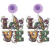 coadipress Mardi Gras Dangle Earrings for Women Colorful Lightweight Acrylic Leaf Mask Champagne Bottle Earrings Mardi Gras Cosplay Party Charm Jewelry Gift Accessories