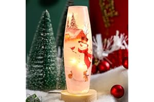 Crackle Glass Christmas Snowman Lamp 11" Pre-Lit Lighted Vase Xmas Jar Gifts for Holiday Decoration