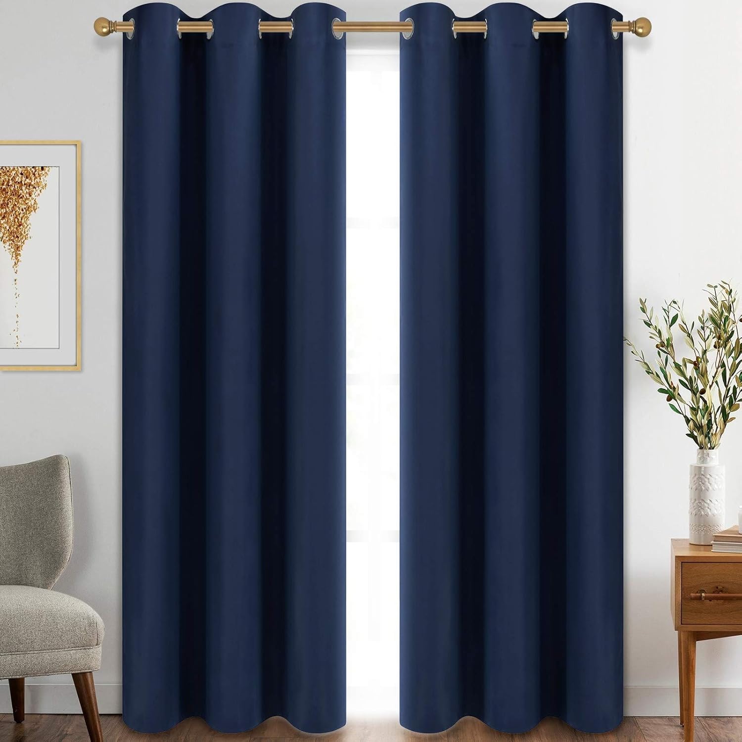 Window Treatments - Diraysid Blackout Curtains for Bedroom Grommet Thermal Insulated Room Darkening Curtains (42 x 84 Inch, 2 Panels, Navy Blue)