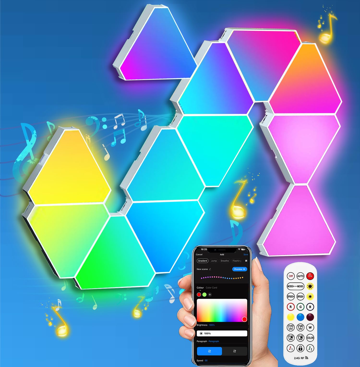 Photo 1 of Triangle LED Lights for Gaming Setup, RGB Triangle Wall Lights for Bedroom, Smart Home Light Panels Works with Alexa Google Assistant,APP/Voice/Remote Controlled,Music Sync Gaming Room Decor,12 Pack