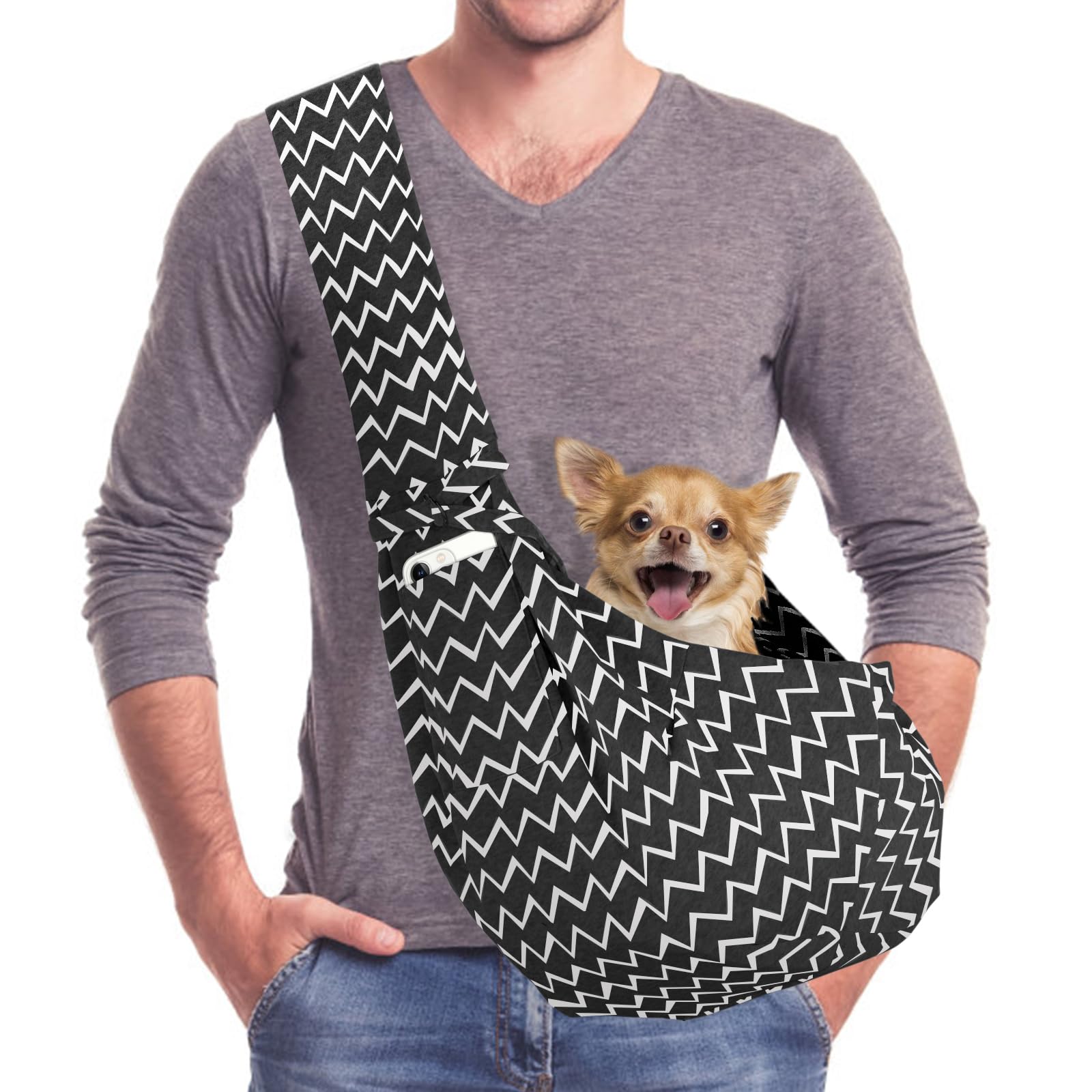 AOTWAN Puppy Dog Sling Puppy Carrier for Small Dogs Reversible Dog Carrier with 2 Pocket Puppy Carrier Sling for Walking Subway Travel(Black Wave)