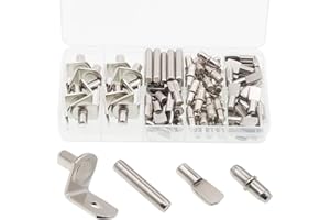 JUNLIWEI Shelf Support Pegs Kit, 94 Pcs 4 Styles Shelf Pegs, 5mm Nickel Plated Cabinet Shelf Bracket Pegs, Shelf Pins Holders for Bookcase Kitchen Closet Shelf Shelves Furniture Cabinet