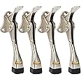 Kickdown Door Stopper 4 Inches - 4 Packs One Touch Adjustable Height Door Stop for The Bottom of Door Aluminum Alloy Metal Door Stopper with Rubber Tip & Wall Protectors for Wide Doors Satin Nickel