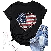 Ovazly Women American Flag Shirts USA Flag Stars Stripes Graphic Blouse Patriotic Shirt 4th of July T Shirt Summer Tops Tee
