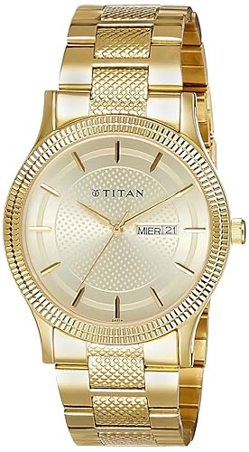 Analog Champagne Dial Stainless Steel Strap Mens Watch - 1650YM06