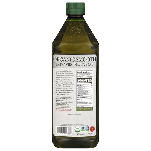 POMPEIAN USDA ORGANIC SMOOTH EXTRA VIRGIN OLIVE OIL, CONTAINS POLYPHENOLS, FIRST COLD PRESSED, 32 FL OZ