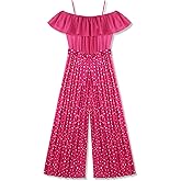 oklady Girls' Jumpsuits Belted Ruffle Top High-waisted Wide Leg Pleated Pants One Piece Outfit