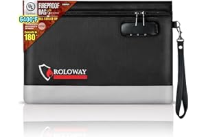 ROLOWAY Fireproof Money Bag with Lock for Cash, 6400°F Fire Proof Document Bag (12.2 x 8.5 x 1.6 inches), Money Pouch with Zipper (Black)