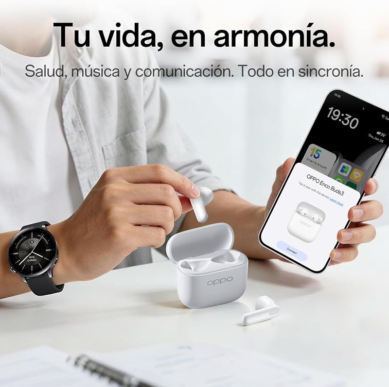Auscultadores sem fios Enco Buds3, Bluetooth 5.4, IP55 resistente à água, bateria 48 h, tradução por IA, modo de jogo 47ms, branco — foto 7 de 7