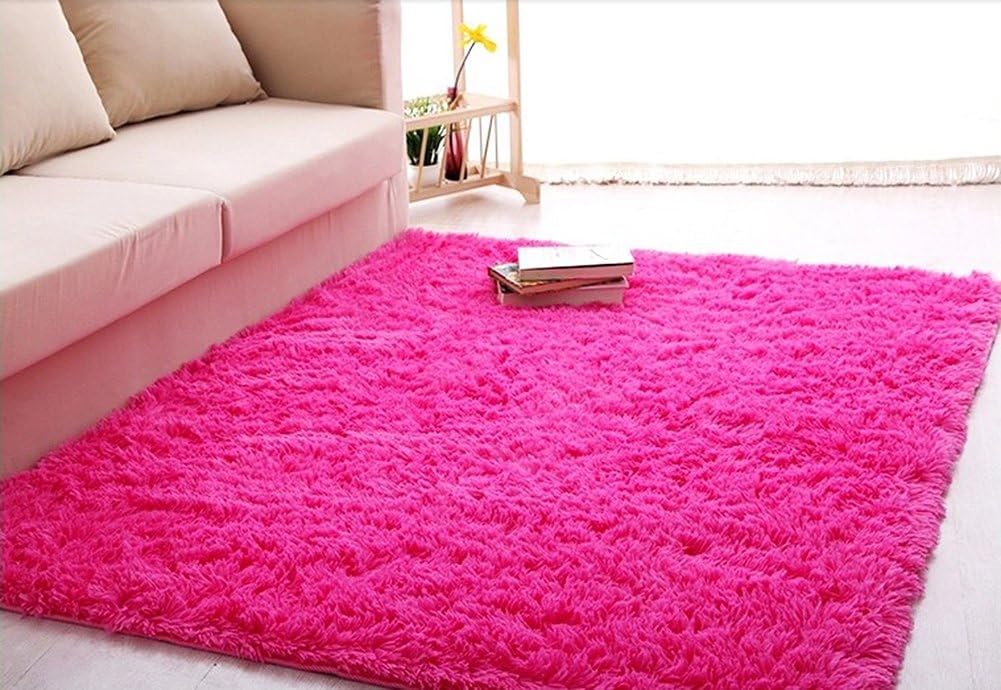 ACTCUT Super Soft Indoor Modern Shag Area Silky Smooth Rugs Fluffy Rugs Anti-Skid Shaggy Area Rug Dining Room Home Bedroom Carpet Floor Mat 2.6- Feet by 5.3- Feet (Hot Pink)