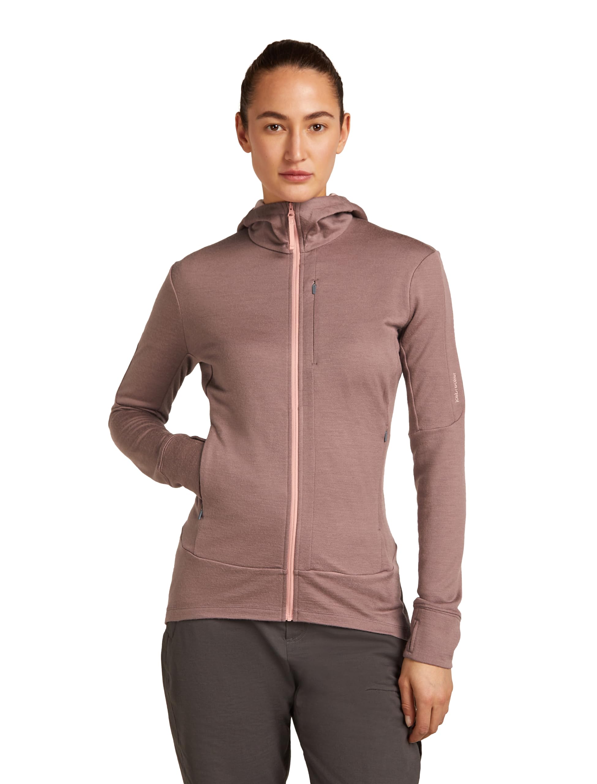 Icebreaker Women’s Merino 260 Quantum Long Sleeve Zip Hoodie – Summit/Blush – X-Large