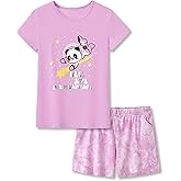 Beezizac Tie Dye Pajamas for Girls - 100% Cotton Glitter Butterfly Cat Summer Short Sleeve PJ Set Tween Clothes Size 4T - 18