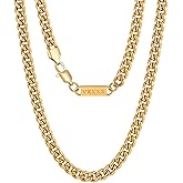 VEXXS Men's Gold Chain,18K Real Gold Plated Cuban Link Chain, Durable No Color Fading 3mm 4mm 6mm Men’s Necklace