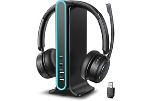Bluetooth Headset, Wireless Headset with Mic for Work, Qualcomm Chipeset Dongle, V5.4 Headsets with Microphone for Work, Wire