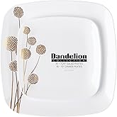 PLASTICPRO Square 32 Piece Combo Plates Set includes 16 x 7'' inch Salad Plates & 16 x 10'' inch Dinner Plates White Plastic with Gold Dandelion Design Party Plates, Premium heavyweight