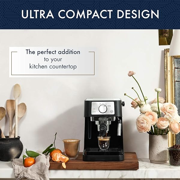 DE’LONGHI STILOSA MANUAL ESPRESSO MACHINE, COMPACT COFFEE MAKER, 15 BAR PUMP PRESSURE, MANUAL MILK FROTHER STEAM WAND FOR AUTHENTIC SINGLE & DOUBLE ESPRESSO, LATTES & CAPPUCCINOS, TAMPER INCLUDED
