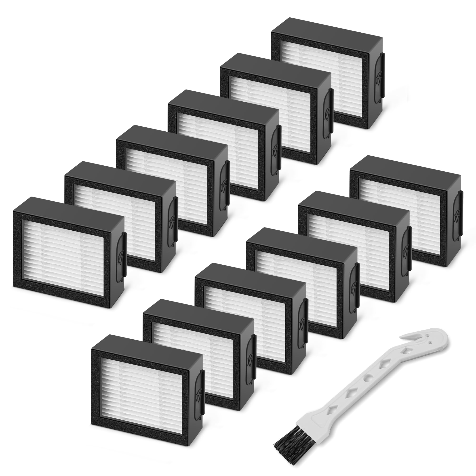 Filter Replacement for Roomba E I & J Series i7 i7+/plus i3 i3+ E5 E6 E7 i4 i6 i6+ i8 i8+ Vacuum Cleaners Parts, 12 Pack 4639161 High Efficiency Filters + 1 Cleaning Brush