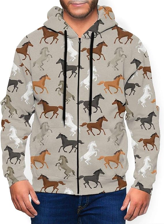 Men's Hoodie Horses Pattern Horseback Riding Run Man's Thicken Velvet