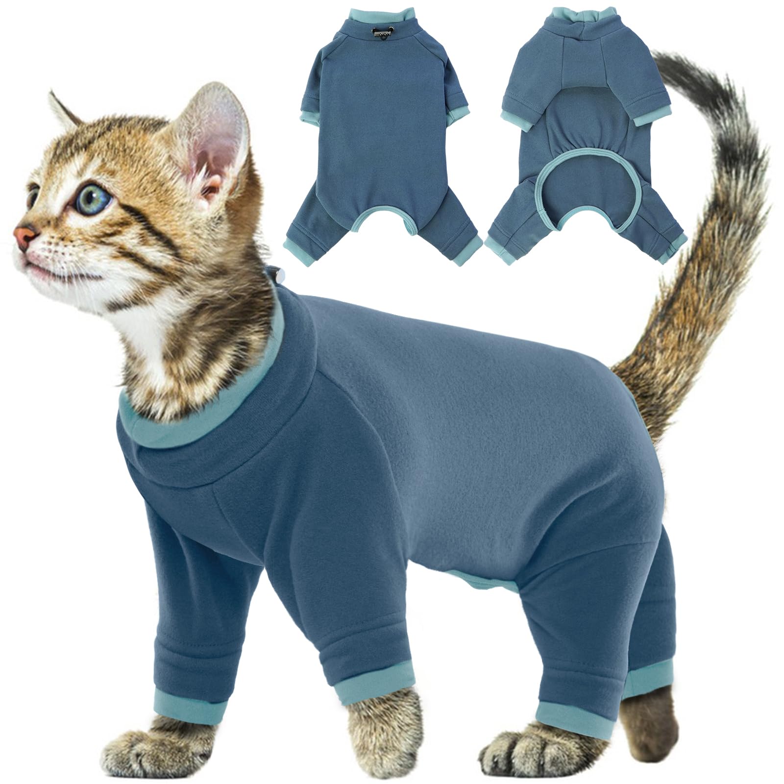 Cat Onesie, Jumpsuit Cat Bodysuit Post Surgery Full Body Coverage Onesie after Surgery Female Stopping Pet from Scratching or Licking(Blue-gray, S) — image 1