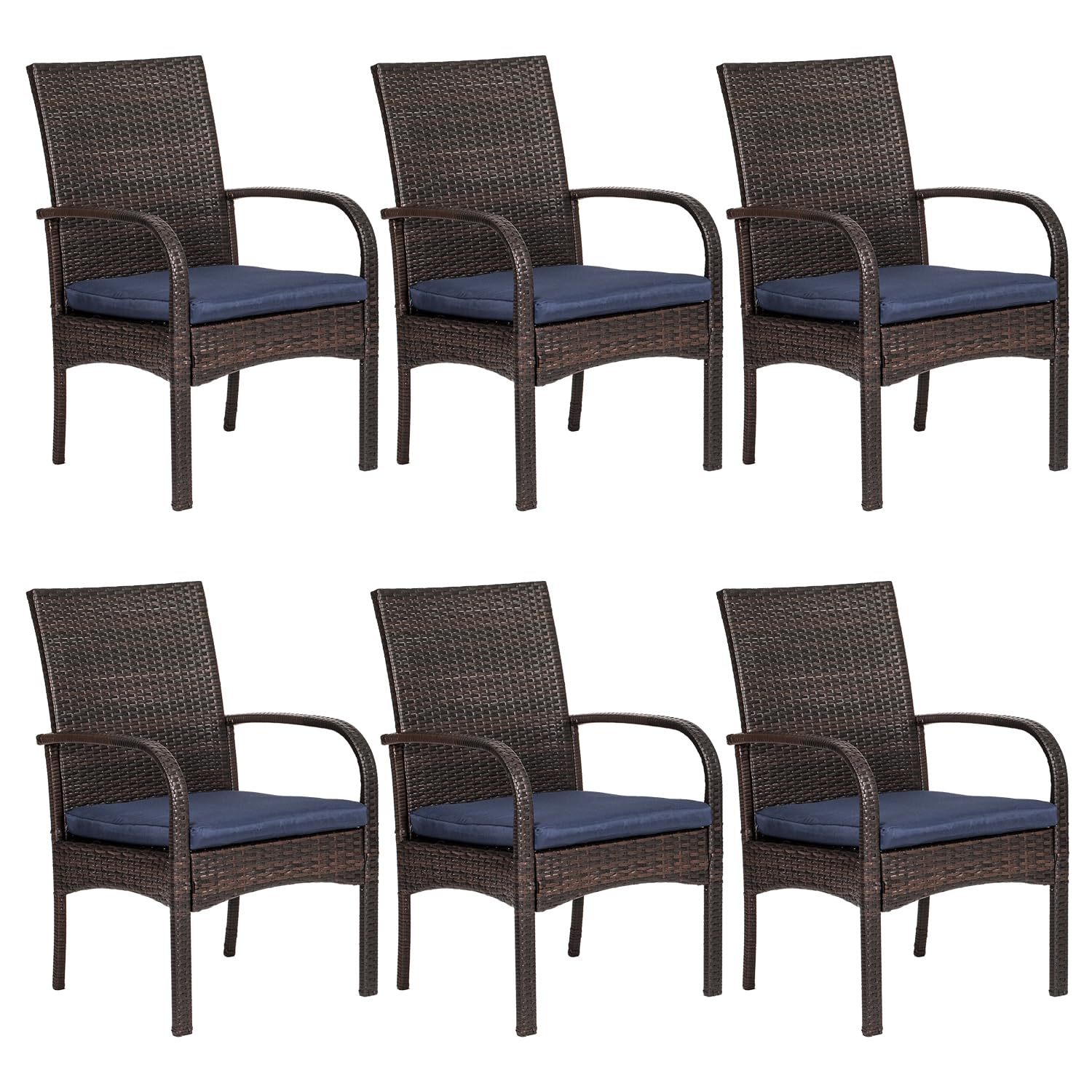 Photo 1 of 2 Pcs Wicker Patio Dining Padded Cushions, Outdoor Rattan Chairs with Armrest Support 350 lb, Brown