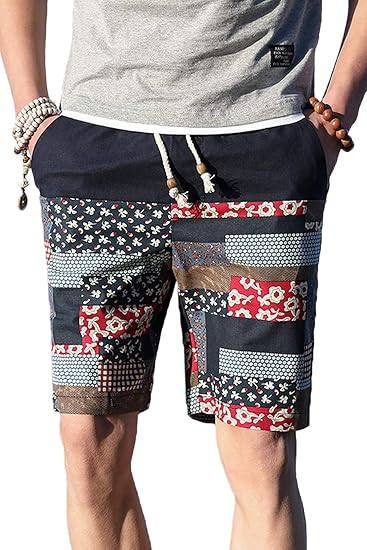 Mr Streamメンズ 夏 ファッション 薄手 カジュアル亜麻 ショートパンツ旅行花柄通気性 五分丈 短パン ショートパンツ 通販 Amazon