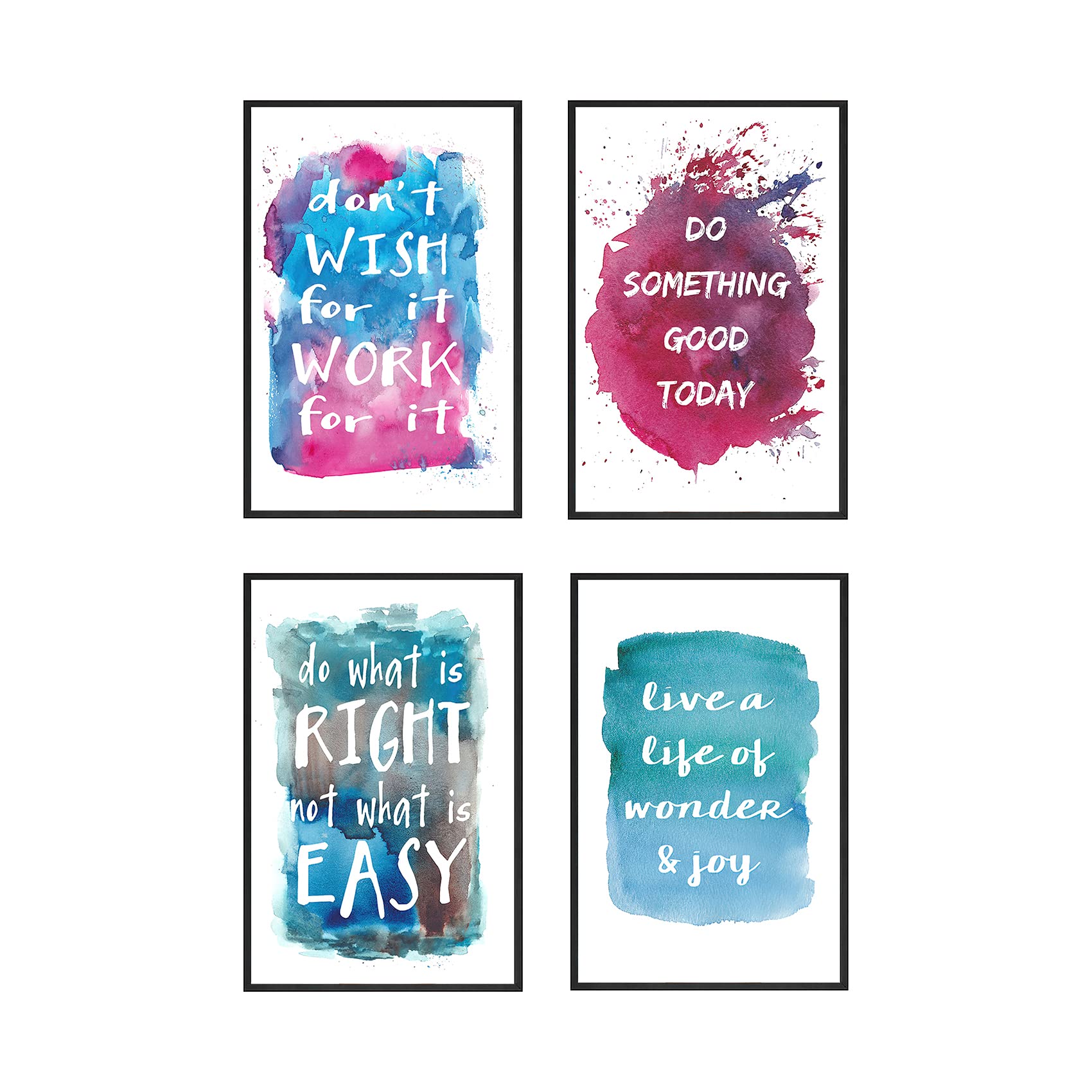 Set of 4 Framed Motivational Wall Art Quote Watercolor Phrase for Living Room Decor, Canvas Painting Posters Print Pictures for Office Bedroom Home kitchen Decoration