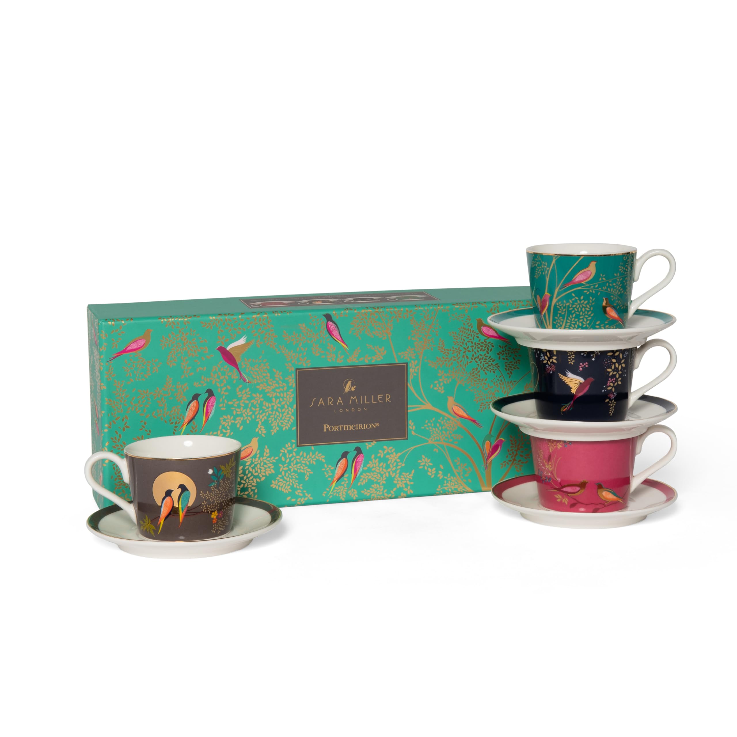 Sara Miller SMC79194-XG London Chelsea Collection 4 fl oz Espresso Cups & Saucers Set of 4, Porcelain, Gold