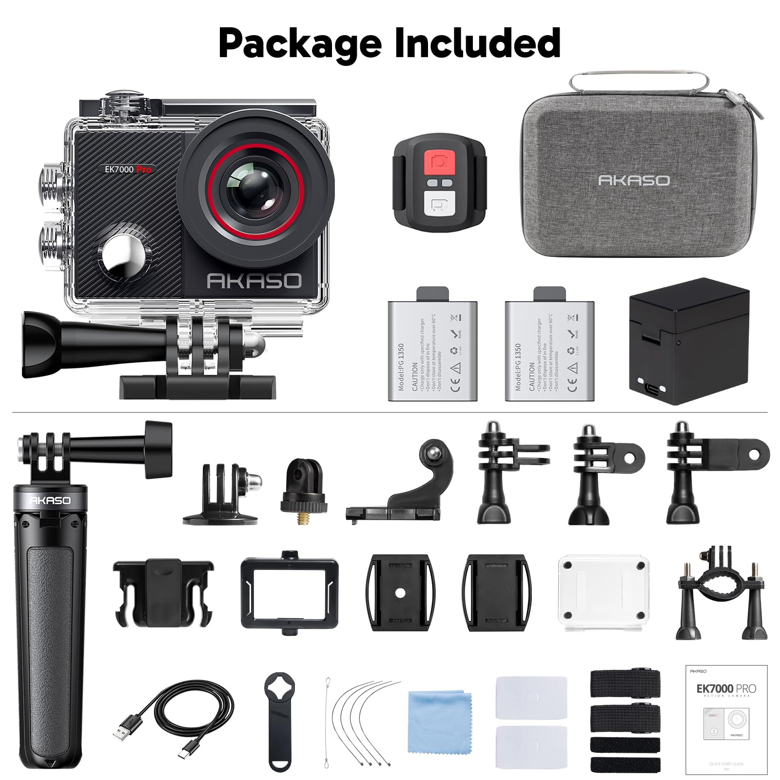 AKASO EK7000 Pro 4K30fps 20MP Action Camera EIS Ultra HD 131FT Waterproof Underwater Camera with Mini Selfie Stick Tripod and Carrying Case Helmet Accessories Kit Bundle