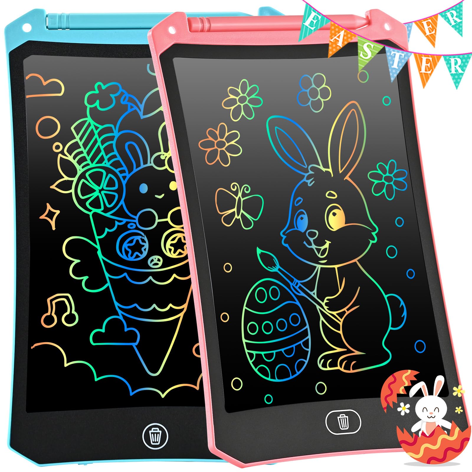 [2 Pack] RaceGT 8.5 Inch LCD Writing Tablet for Kids, Colorful Screen Drawing Pad and Doodle Board, Holiday Travel Essentials Toys Birthday Easter Gift for 3 4 5 6 7 8 Year Old Boys Girls(Pink & Blue)