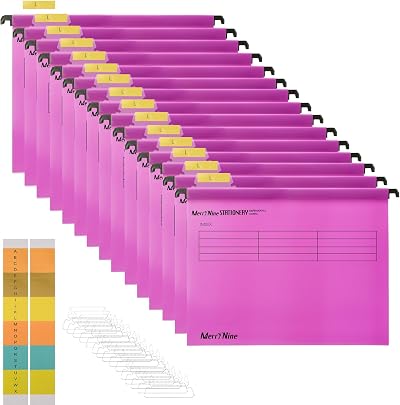 MerryNine Suspension Files 15PCS Polypropylene A4 Pink with Tabs Card Inserts