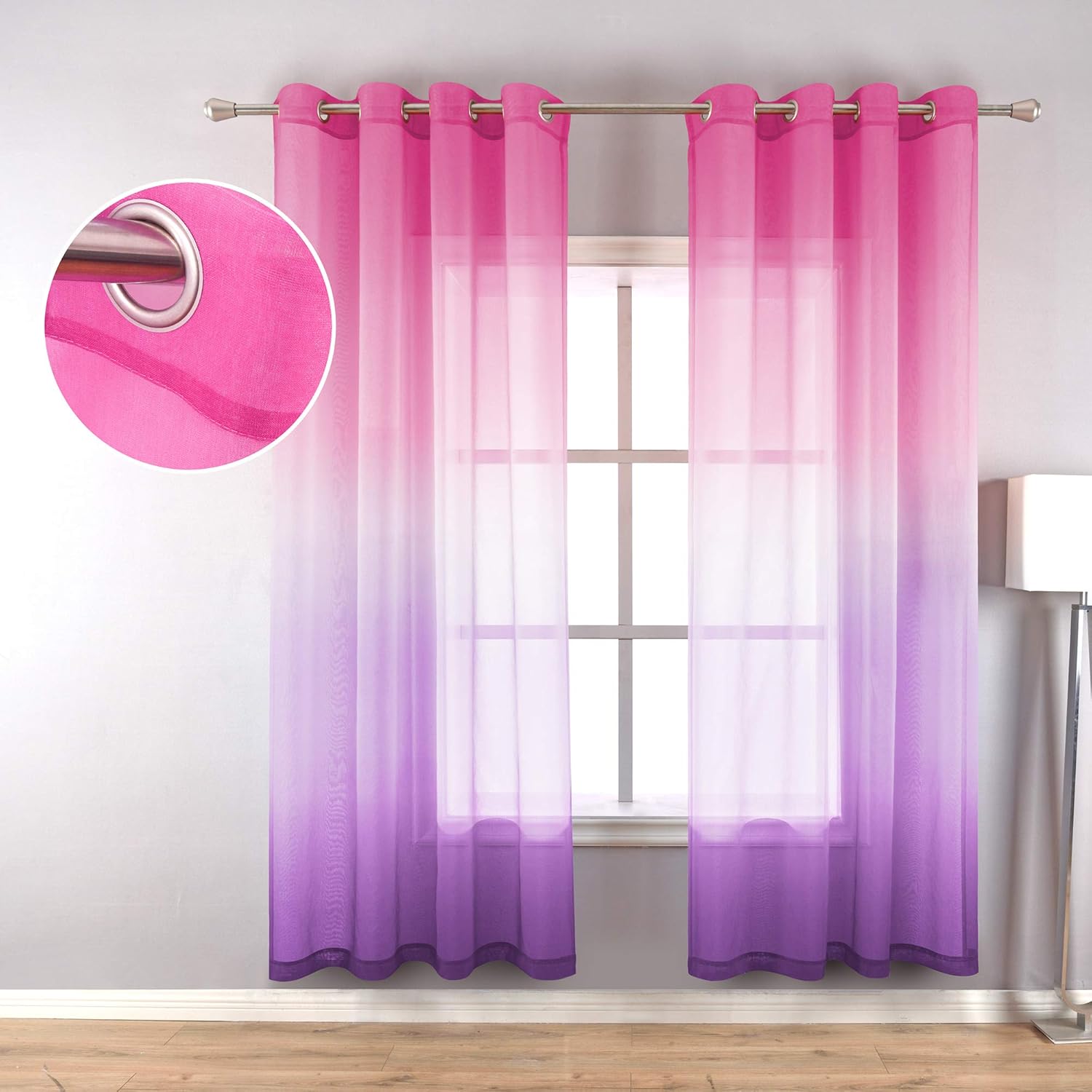 Amazon Com Purple And Pink Sheer Curtains For Girls Bedroom Decor 2 Panels Grommet Faux Linen Ombre Window Semi Sheer Curtains For Living Room Decoration New Year Gift Wedding Party Backdrop 52 X