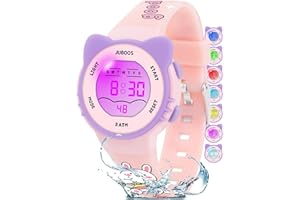 Juboos Kid's Digital Watch for Boys and Girls, Waterproof LCD Digital Sports Kids Watch with 7 Color LED Lights, Stopwatch, Alarm