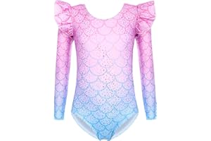 Arshiner Girls Gymnastics Leotards Ruffle Long Sleeve Shimmer Ballet Unitard Dancewear for 3-10 Years