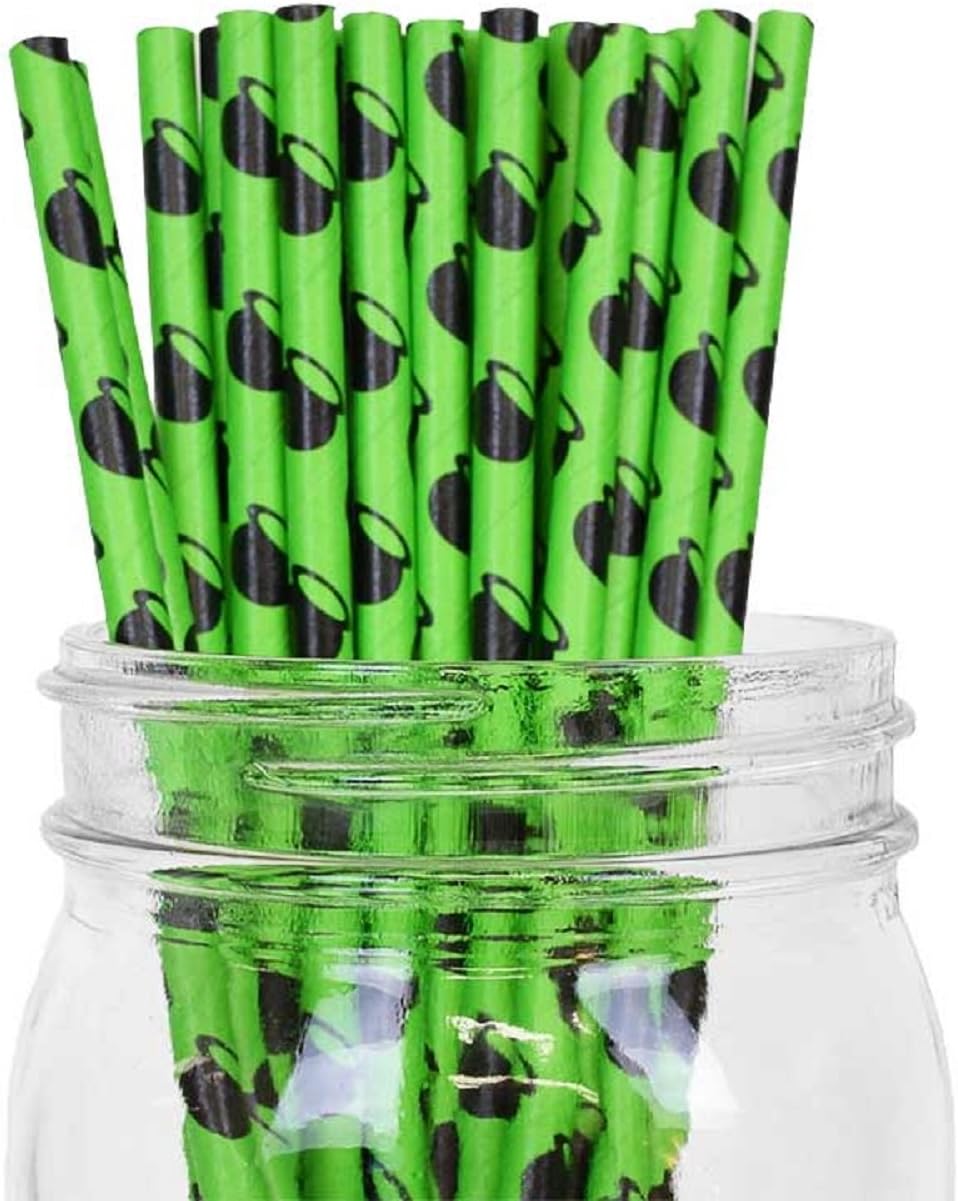 Witches Cauldron Design Set of 100 Count Size 7 3/4 inch Halloween Paper Drinking Straw Baking Sticks Cake Pop Sticks For Cake Pops, Lollipops, Crafts, Cupcake Toppers, Rock Candy and Brownie Pops