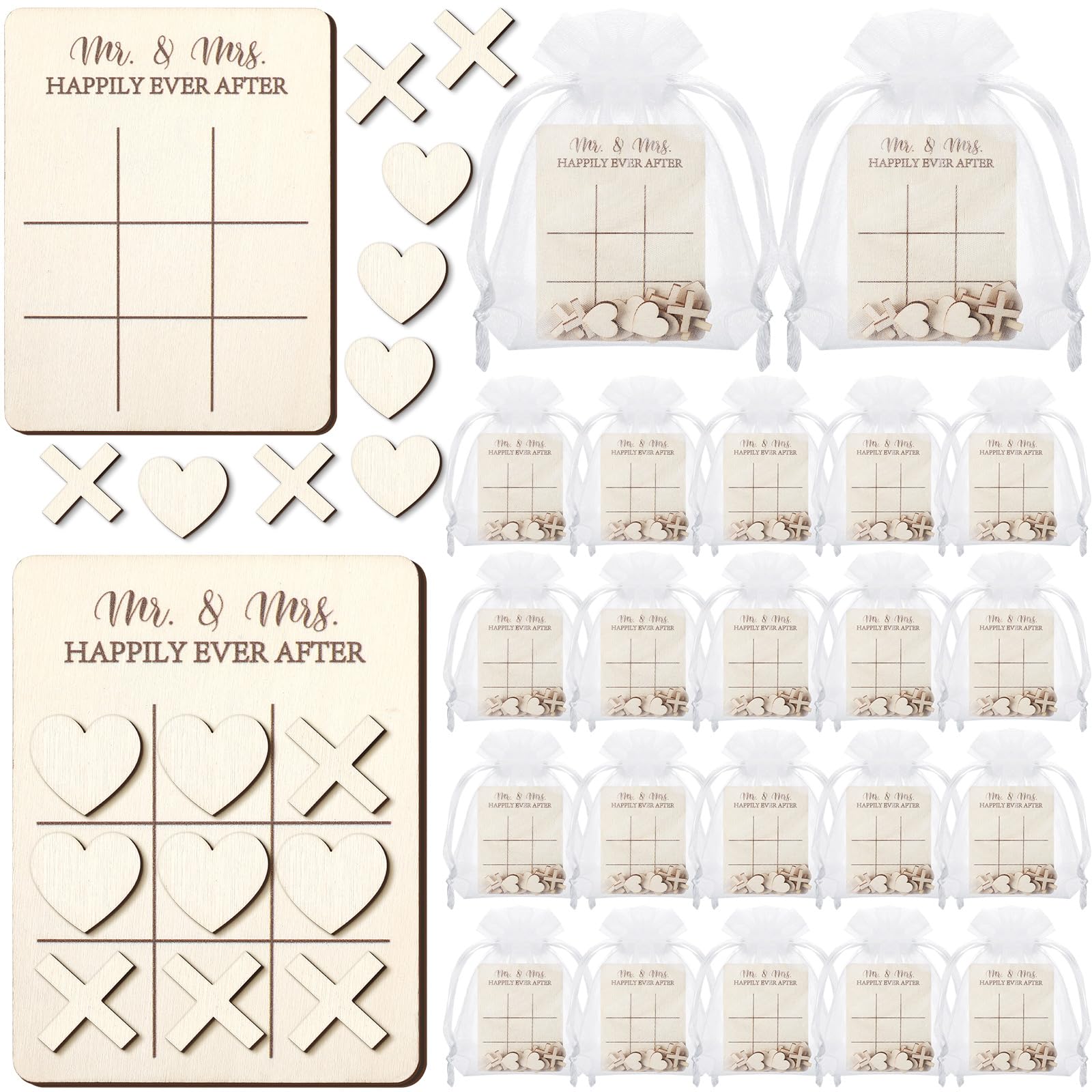 Photo 1 of Quzzil 24 Set Wedding Favors Wedding Gifts for Guest Tic Tac Toe Wooden Mini Board Games 3.54 x 2.76 Inches Mr and Mrs Happily Ever After for Guest Bridal Shower Wedding Party Favors